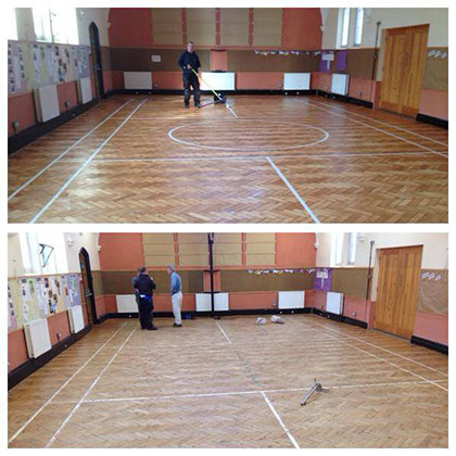 Sanding a sports hall floor