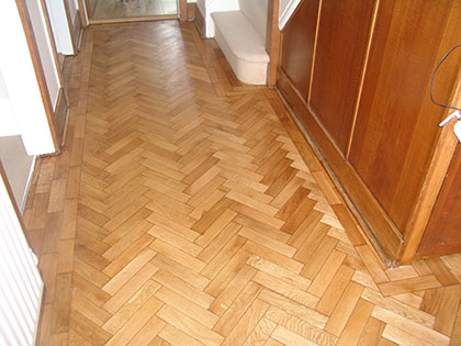 Herring bone floor after sanding