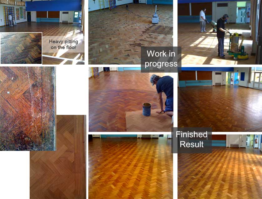 Sanding a school hall floor